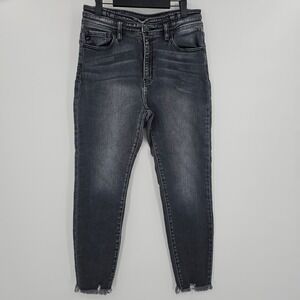 Kancan Jeans Black Denim High Rise Distressed Frayed Hem Skinny Jeans Size 29
